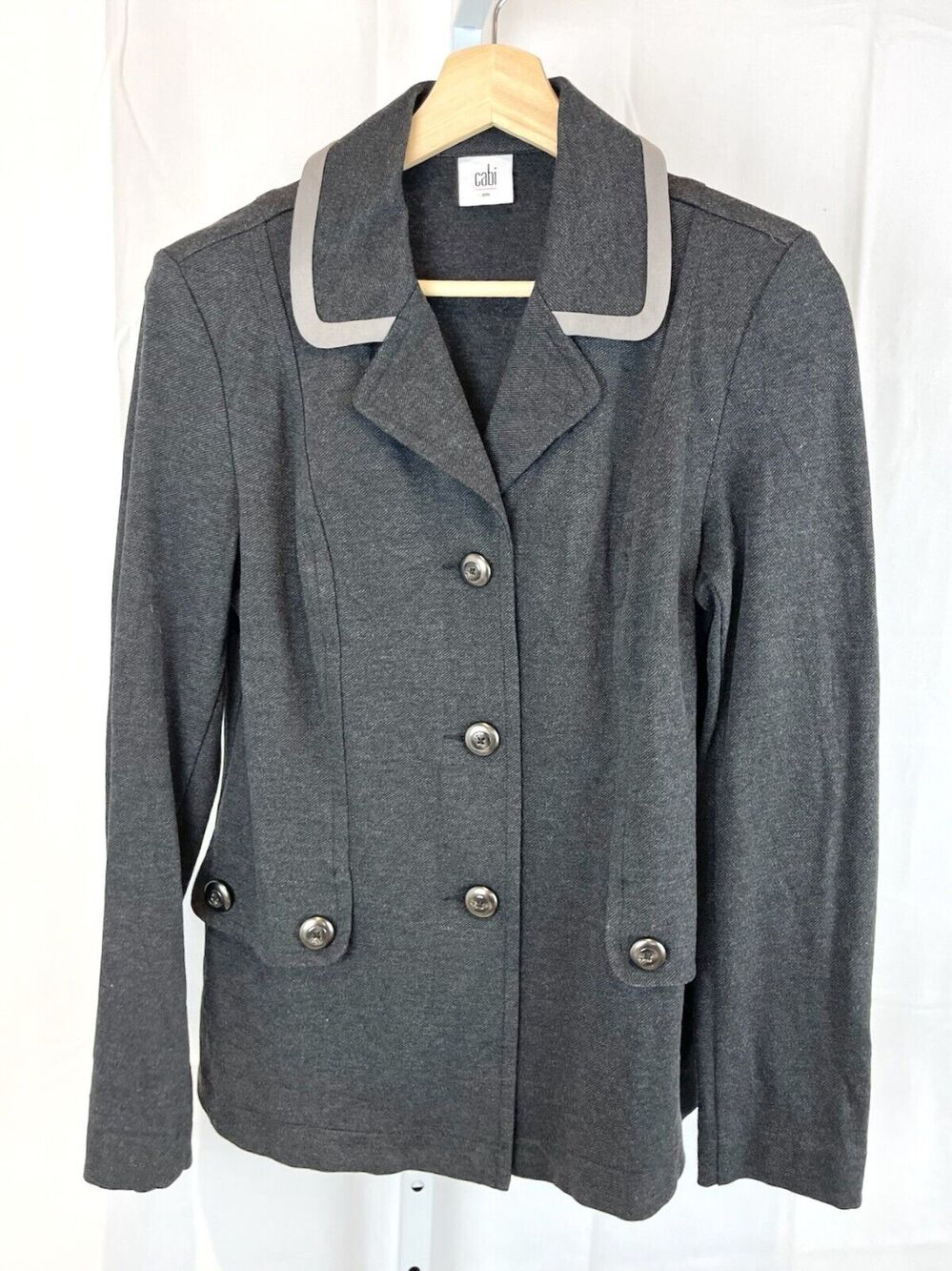 CABI Size S Tipped Crew Blazer Jacket Stretch Ponte Knit Style 3030 Gray